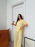 Müslin Uzun Pantolon Sarı Pijama Takımı