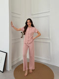 Slim Fit Kısa Kollu Pembe Pinterest Takım