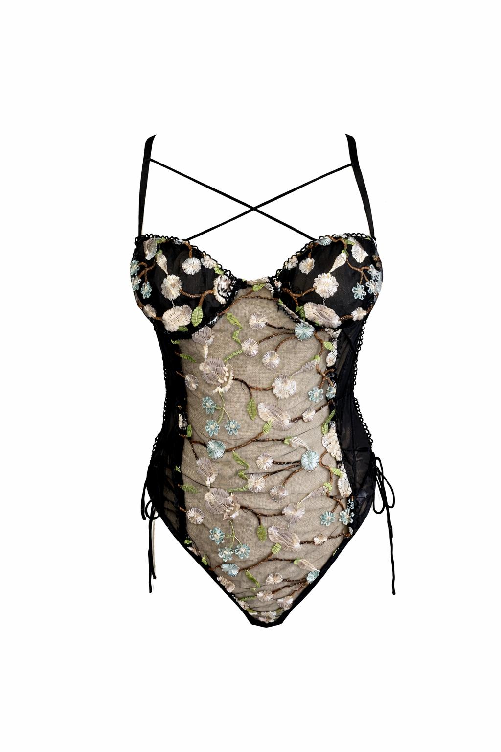 SoftBlack Flower Bodysuit
