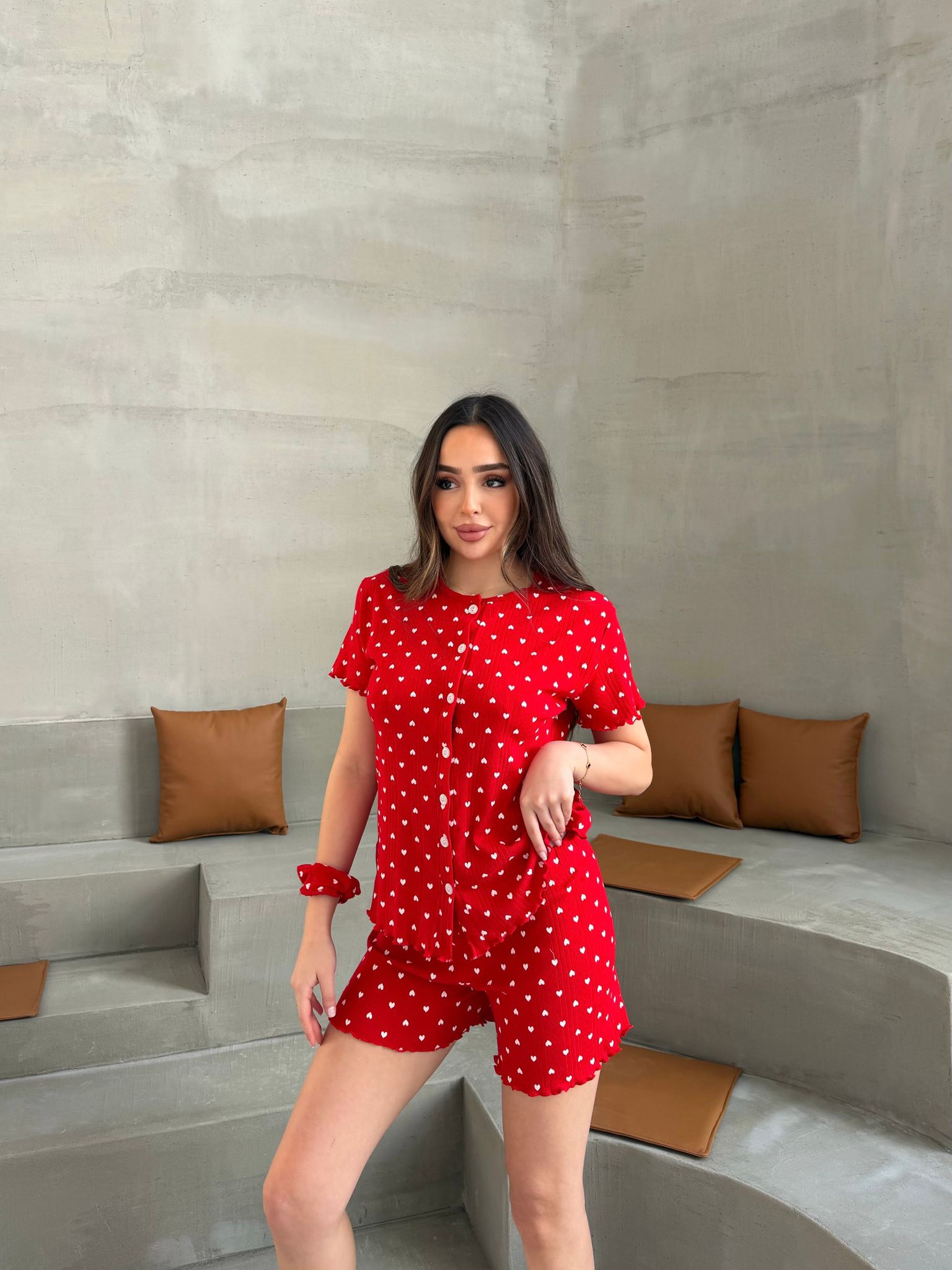 Kısa Kalpli Pinterest Pijama Takımı