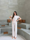 Slim Fit Kısa Kollu Beyaz Kalp Desenli Pinterest Takım