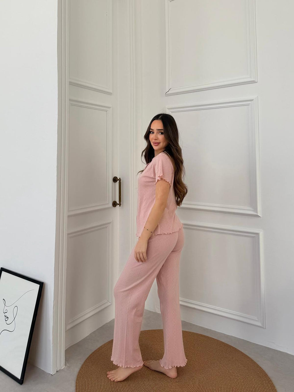 Slim Fit Kısa Kollu Pembe Pinterest Takım
