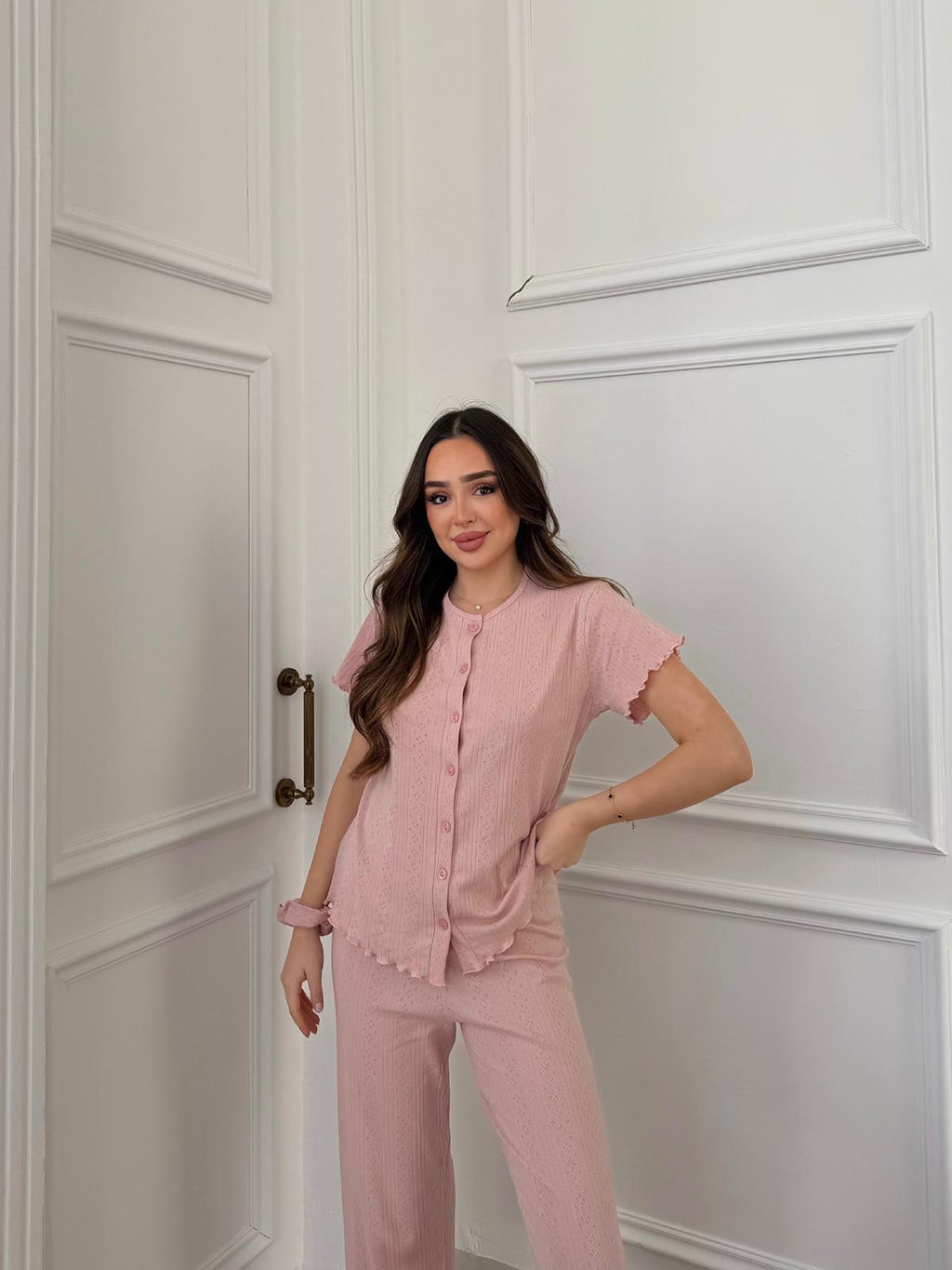 Slim Fit Kısa Kollu Pembe Pinterest Takım