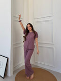 Slim Fit Kısa Kollu Mor Pinterest Takım