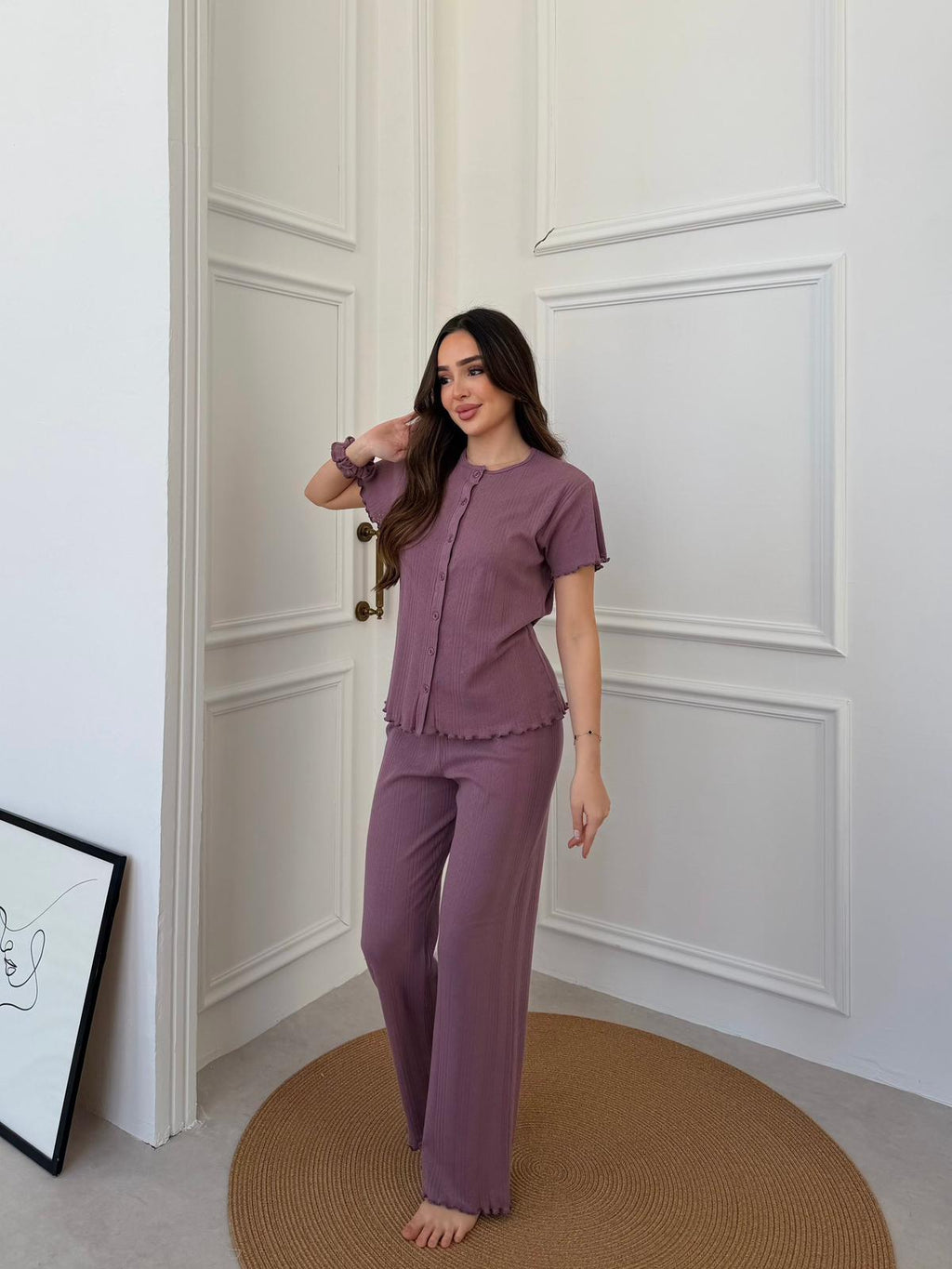 Slim Fit Kısa Kollu Mor Pinterest Takım
