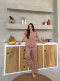 Slim Fit Kısa Kollu Kahverengi Pinterest Takım