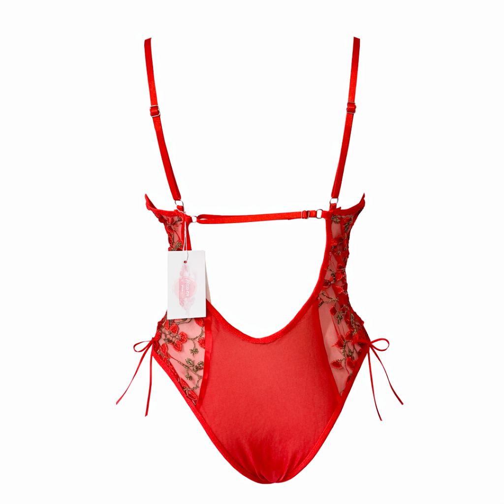 Kırmızı Çiçek Detaylı Bodysuit